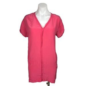Maje Pink 100% Silk V Neck Short Sleeve Cutout Back Mini T Shirt Dress Size S